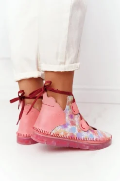 Damskie Maciejka Damskie Skórzane Trzewiki Róż 04457-15