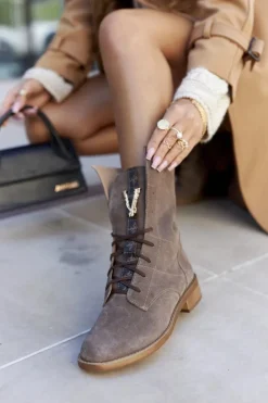 Boto Botki Sznurowane|Czarne Botki*Damskie Skórzane Welurowe Botki Trzewiki Nicole Brązowe 2581/032