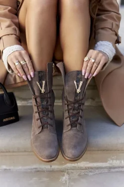 Boto Botki Sznurowane|Czarne Botki*Damskie Skórzane Welurowe Botki Trzewiki Nicole Brązowe 2581/032