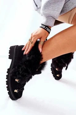 Damskie Boto Damskie Skórzane Welurowe Botki Nicole Czarne 2680/028