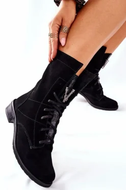 Best Boto Damskie Skórzane Welurowe Botki Trzewiki Nicole Czarne 2581/028