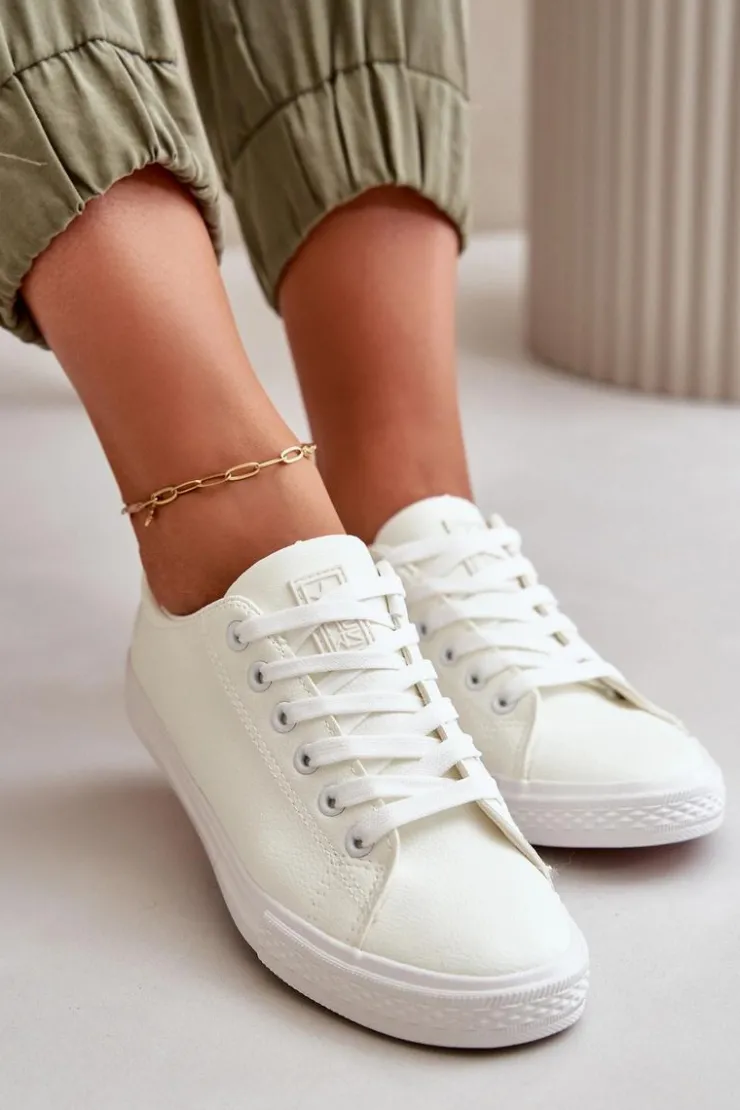 Evento Trampki Damskie Niskie*Damskie Skórzane Wiązane Klasyczne Trampki Białe Misima Biały