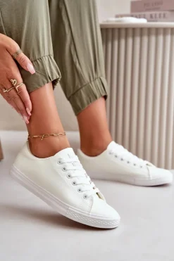 Evento Trampki Damskie Niskie*Damskie Skórzane Wiązane Klasyczne Trampki Białe Misima Biały