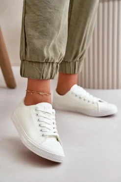 Evento Trampki Damskie Niskie*Damskie Skórzane Wiązane Klasyczne Trampki Białe Misima Biały