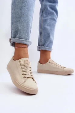 Damskie Evento Damskie Skórzane Wiązane Klasyczne Trampki Beżowe Misima