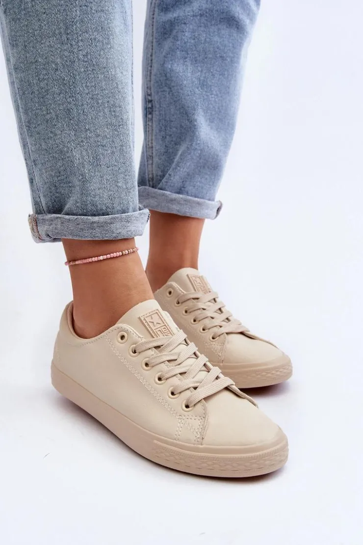 Damskie Evento Damskie Skórzane Wiązane Klasyczne Trampki Beżowe Misima