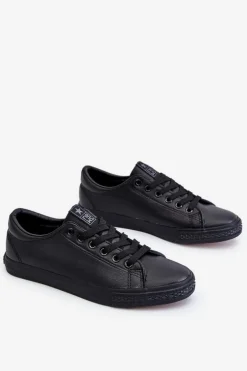 Damskie Evento Damskie Skórzane Wiązane Klasyczne Trampki Czarne Misima