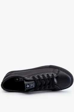 Damskie Evento Damskie Skórzane Wiązane Klasyczne Trampki Czarne Misima