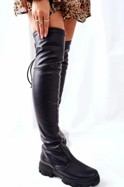 Boto Kozaki Wiosenne|Kozaki Płaskie*Damskie Skórzane Wsuwane Kozaki Lewski Czarne 3064