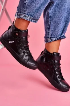 Clearance Big Star Shoes Damskie Skórzane Wysokie Trampki BIG STAR V274542 Czarne