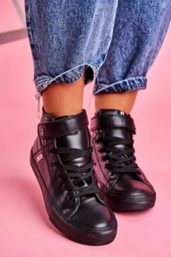 Clearance Big Star Shoes Damskie Skórzane Wysokie Trampki BIG STAR V274542 Czarne