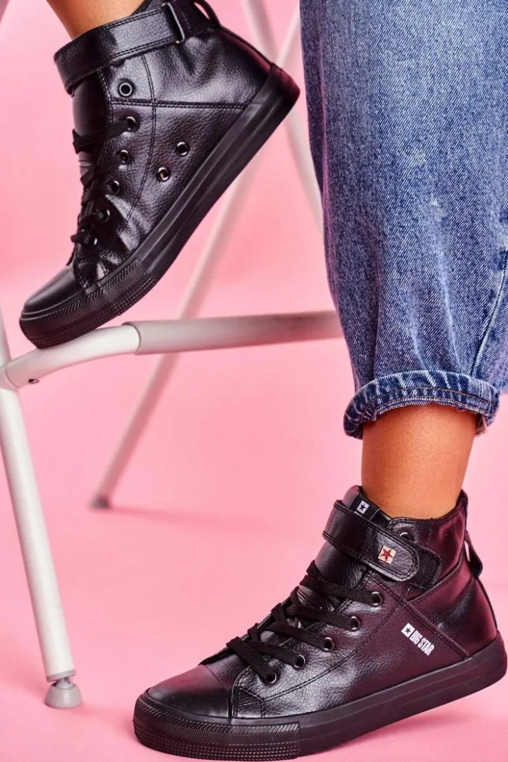 Clearance Big Star Shoes Damskie Skórzane Wysokie Trampki BIG STAR V274542 Czarne