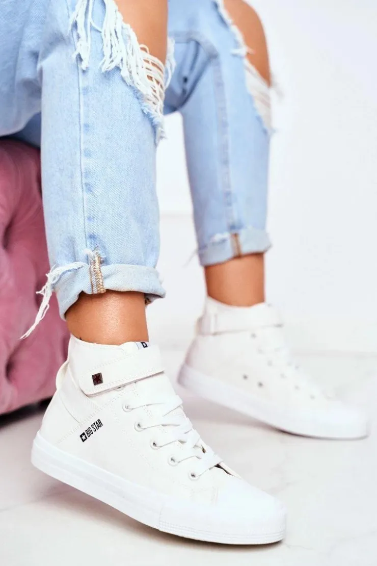 Big Star Shoes Trampki Damskie Big Star|Trampki Damskie Wysokie*Damskie Skórzane Wysokie Trampki BIG STAR V274541 Białe