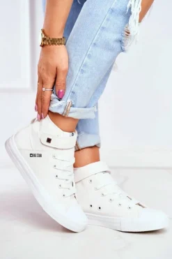 Big Star Shoes Trampki Damskie Big Star|Trampki Damskie Wysokie*Damskie Skórzane Wysokie Trampki BIG STAR V274541 Białe