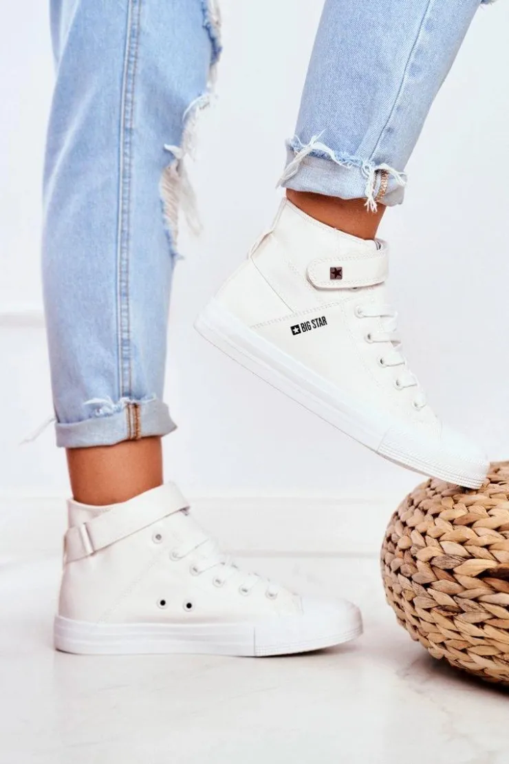 Big Star Shoes Trampki Damskie Big Star|Trampki Damskie Wysokie*Damskie Skórzane Wysokie Trampki BIG STAR V274541 Białe