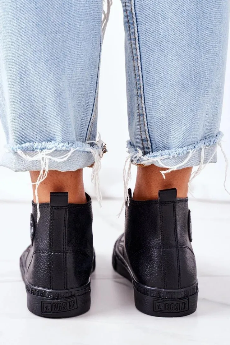 Clearance Big Star Shoes Damskie Skórzane Wysokie Trampki Big Star GG274015 Czarne