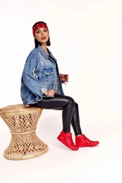 Damskie Big Star Shoes Damskie Skórzane Wysokie Trampki BIG STAR V274529 Czerwone