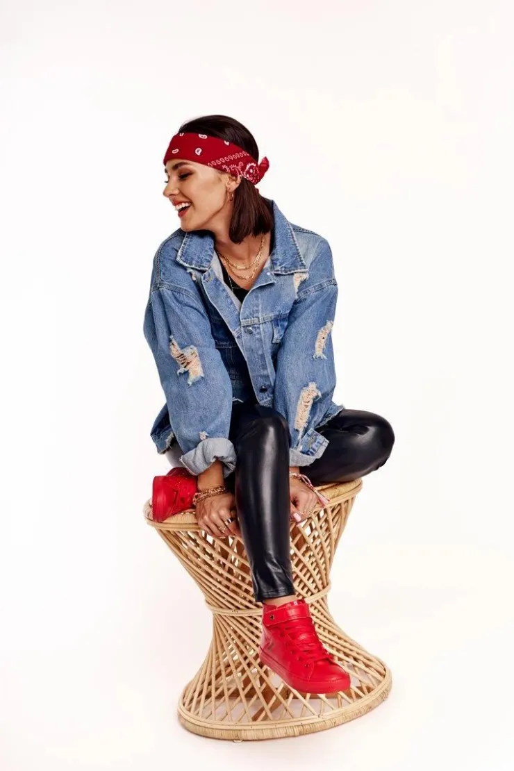 Damskie Big Star Shoes Damskie Skórzane Wysokie Trampki BIG STAR V274529 Czerwone