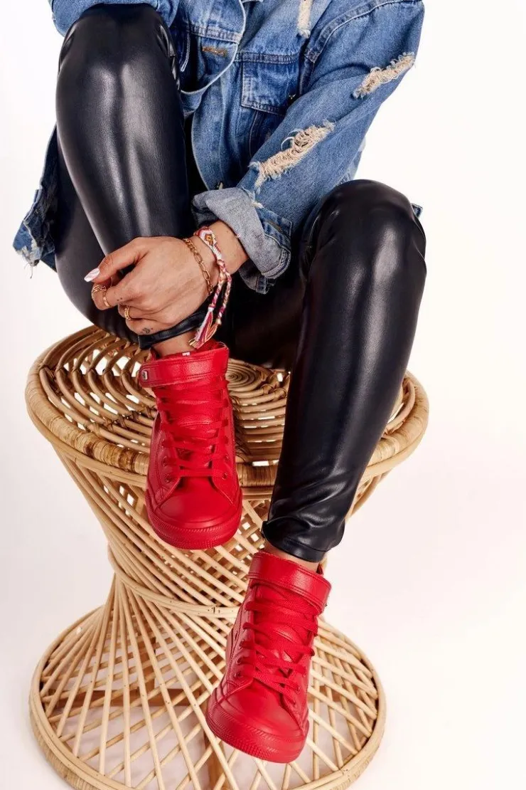 Damskie Big Star Shoes Damskie Skórzane Wysokie Trampki BIG STAR V274529 Czerwone