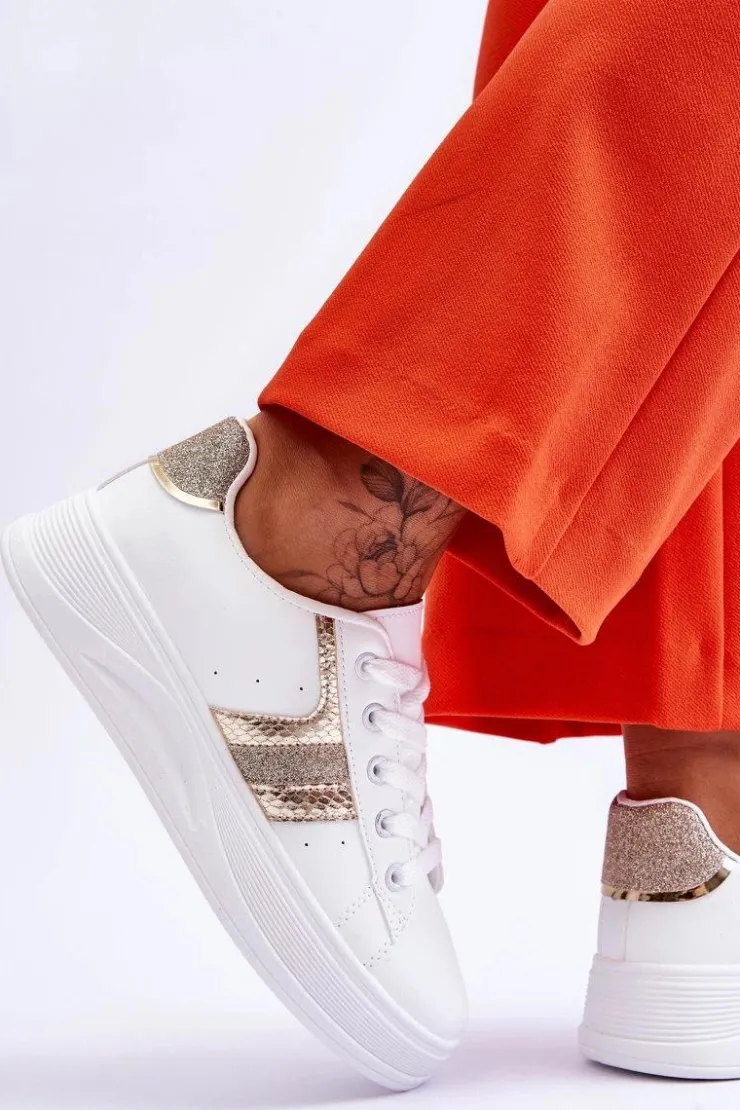 New Boto Damskie Sneakersy Biało-Złote Diahna