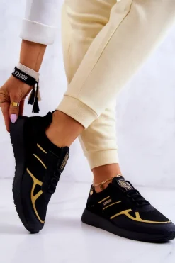 Big Star Shoes Sneakersy Damskie*Damskie Sneakersy Big Star JJ274A195 Czarno-Złote