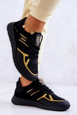 Big Star Shoes Sneakersy Damskie*Damskie Sneakersy Big Star JJ274A195 Czarno-Złote