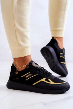 Big Star Shoes Sneakersy Damskie*Damskie Sneakersy Big Star JJ274A195 Czarno-Złote