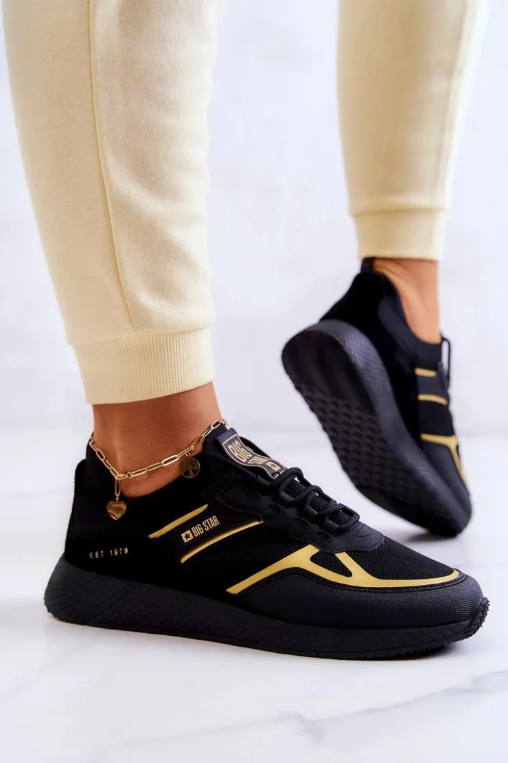 Big Star Shoes Sneakersy Damskie*Damskie Sneakersy Big Star JJ274A195 Czarno-Złote