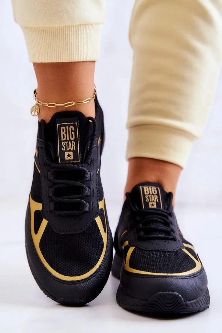 Big Star Shoes Sneakersy Damskie*Damskie Sneakersy Big Star JJ274A195 Czarno-Złote