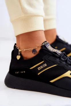 Big Star Shoes Sneakersy Damskie*Damskie Sneakersy Big Star JJ274A195 Czarno-Złote