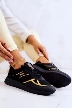 Big Star Shoes Sneakersy Damskie*Damskie Sneakersy Big Star JJ274A195 Czarno-Złote