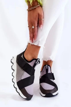 Damskie Big Star Shoes Damskie Sneakersy Big Star KK274546 Szaro-Czarne