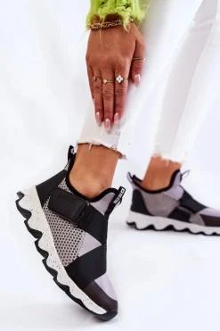 Damskie Big Star Shoes Damskie Sneakersy Big Star KK274546 Szaro-Czarne