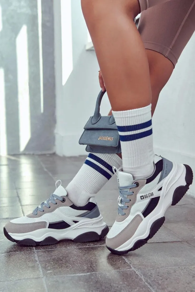 Damskie Big Star Shoes Damskie Sneakersy Buty Sportowe Big Star JJ274580 Biało-Niebieskie