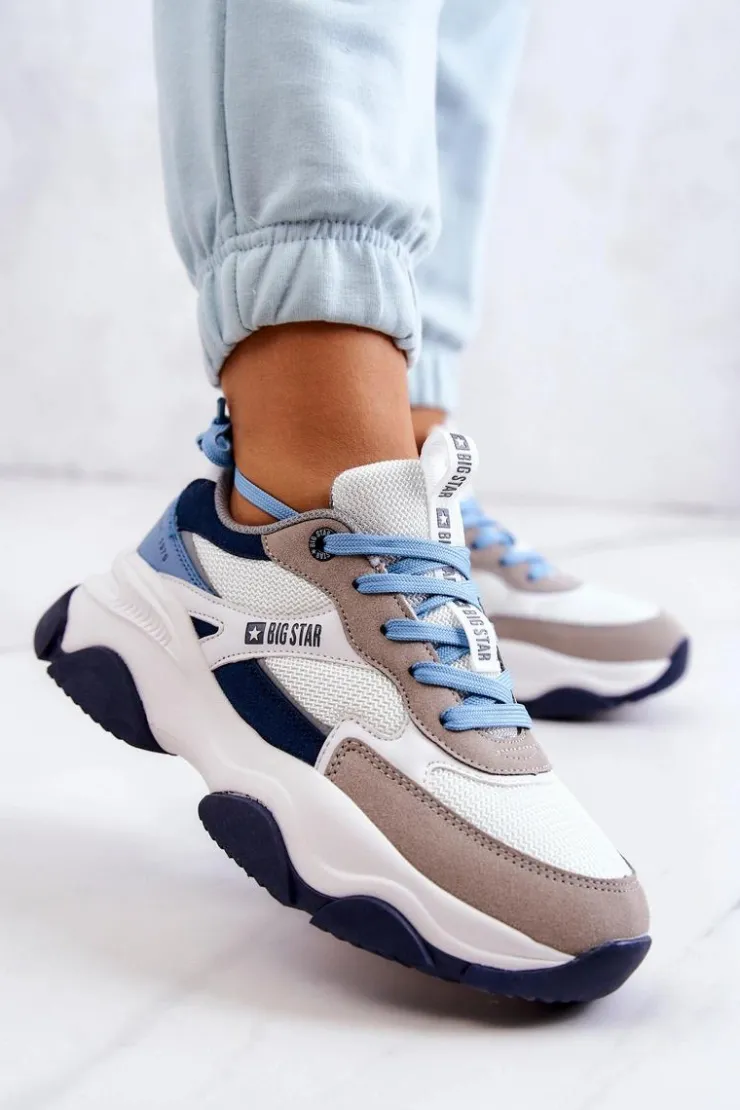 Damskie Big Star Shoes Damskie Sneakersy Buty Sportowe Big Star JJ274580 Biało-Niebieskie