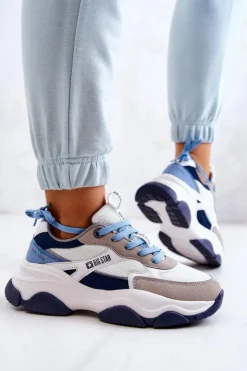 Damskie Big Star Shoes Damskie Sneakersy Buty Sportowe Big Star JJ274580 Biało-Niebieskie