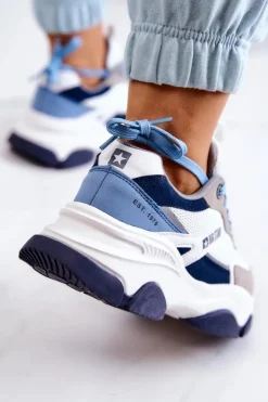 Damskie Big Star Shoes Damskie Sneakersy Buty Sportowe Big Star JJ274580 Biało-Niebieskie