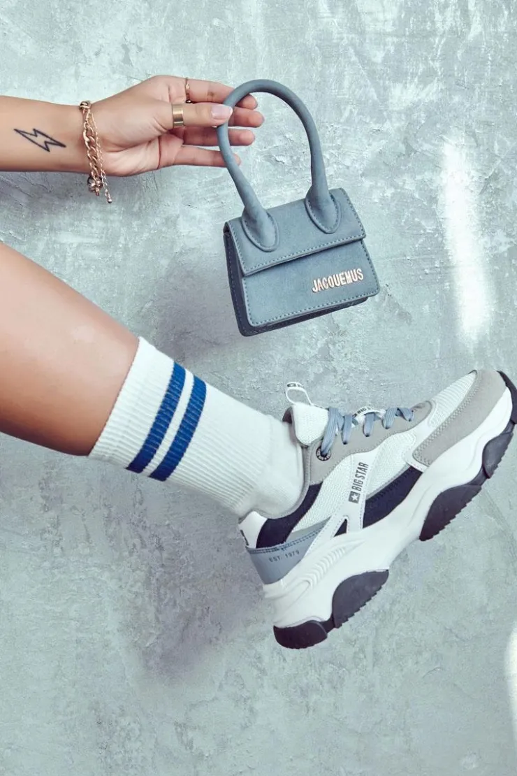 Damskie Big Star Shoes Damskie Sneakersy Buty Sportowe Big Star JJ274580 Biało-Niebieskie