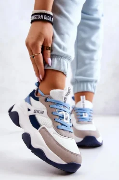 Damskie Big Star Shoes Damskie Sneakersy Buty Sportowe Big Star JJ274580 Biało-Niebieskie