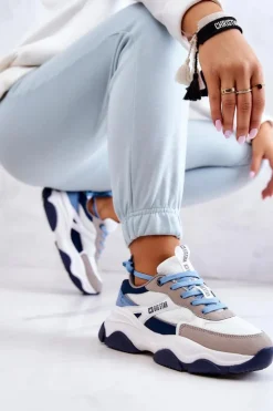 Damskie Big Star Shoes Damskie Sneakersy Buty Sportowe Big Star JJ274580 Biało-Niebieskie