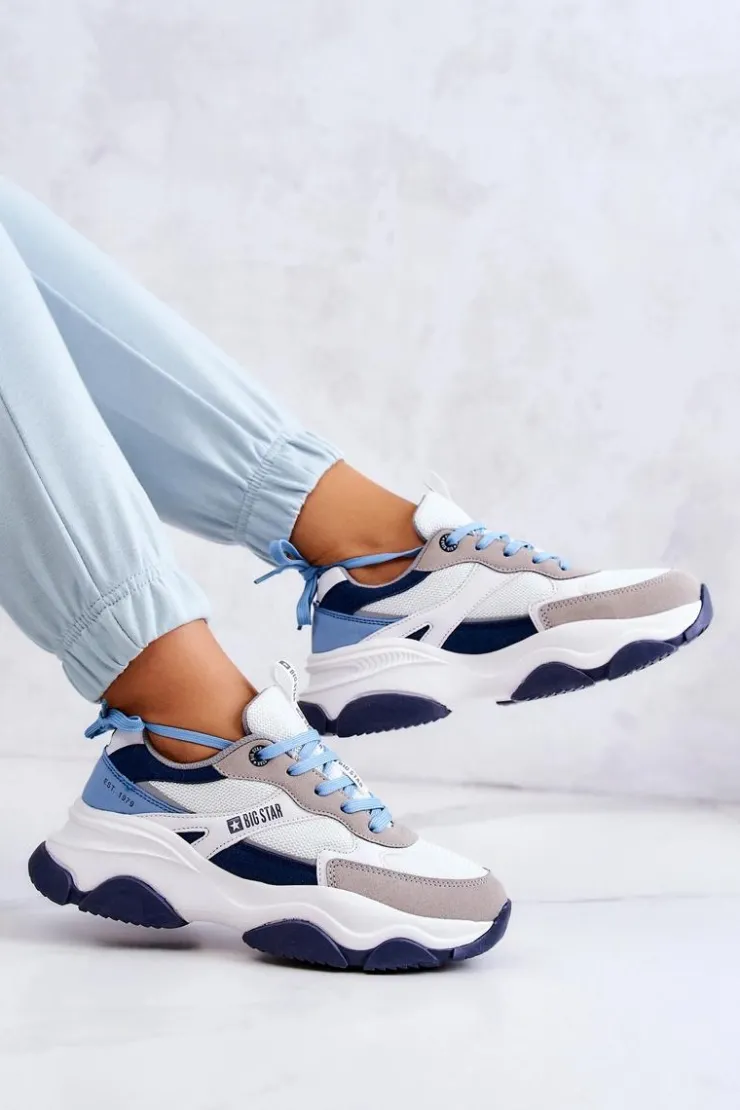 Damskie Big Star Shoes Damskie Sneakersy Buty Sportowe Big Star JJ274580 Biało-Niebieskie