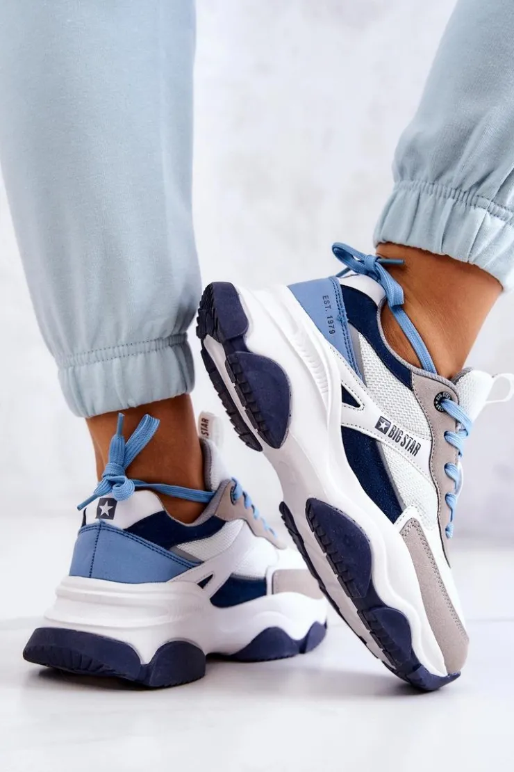 Damskie Big Star Shoes Damskie Sneakersy Buty Sportowe Big Star JJ274580 Biało-Niebieskie