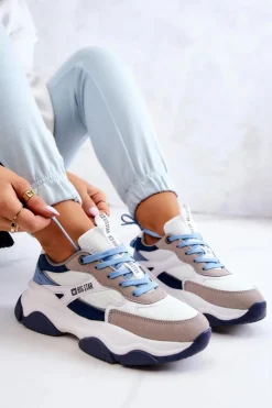 Damskie Big Star Shoes Damskie Sneakersy Buty Sportowe Big Star JJ274580 Biało-Niebieskie
