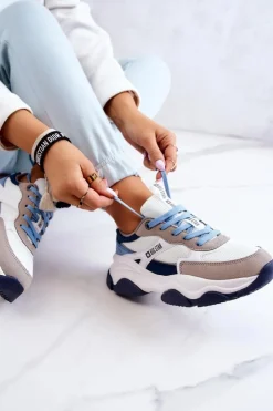 Damskie Big Star Shoes Damskie Sneakersy Buty Sportowe Big Star JJ274580 Biało-Niebieskie