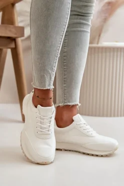 Outlet Big Star Shoes Damskie Sneakersy Buty Sportowe Z Eko Skóry Big Star OO274023 Hi-Poly System Białe