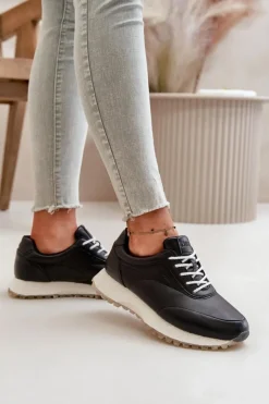 Damskie Big Star Shoes Damskie Sneakersy Buty Sportowe Z Eko Skóry Big Star OO274024 Hi-Poly System Czarne