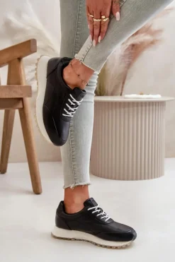 Damskie Big Star Shoes Damskie Sneakersy Buty Sportowe Z Eko Skóry Big Star OO274024 Hi-Poly System Czarne