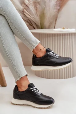 Damskie Big Star Shoes Damskie Sneakersy Buty Sportowe Z Eko Skóry Big Star OO274024 Hi-Poly System Czarne