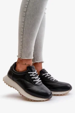 Damskie Big Star Shoes Damskie Sneakersy Buty Sportowe Z Eko Skóry Big Star OO274024 Hi-Poly System Czarne