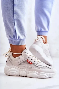 Sale Boto Damskie Sneakersy Buty Sportowe Z Siateczką Beżowe Sallis
